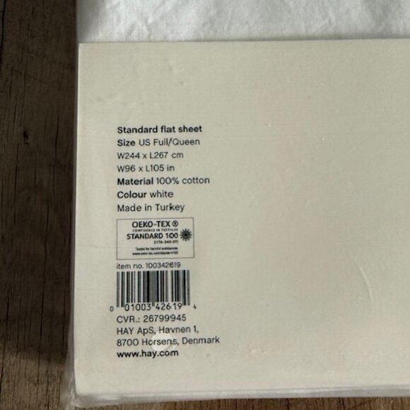 Hay Standard Flat Sheet Full/Queen White 100% Cotton - Picture 3 of 3